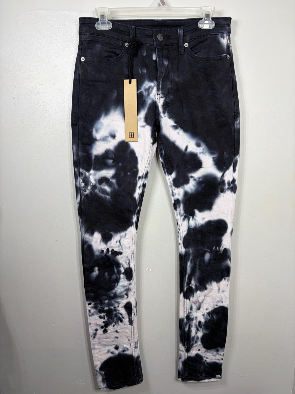 RARE NWT Ksubi Van Winkle Skinny Jeans Size 30 Black White Tie Dye Stretch Denim